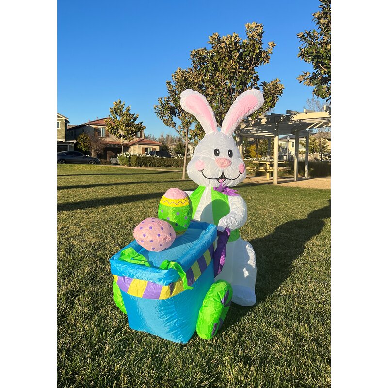 4’ Lighted Inflatable Blow online Up Easter Bunny With Cart Outdoor Yard Decoration